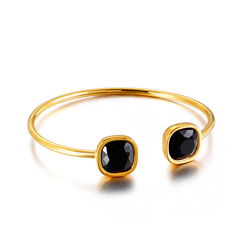 Wholesale Fashion Square Opening Hollow Stainless Steel Temperament Glass High-end Hand Accessories